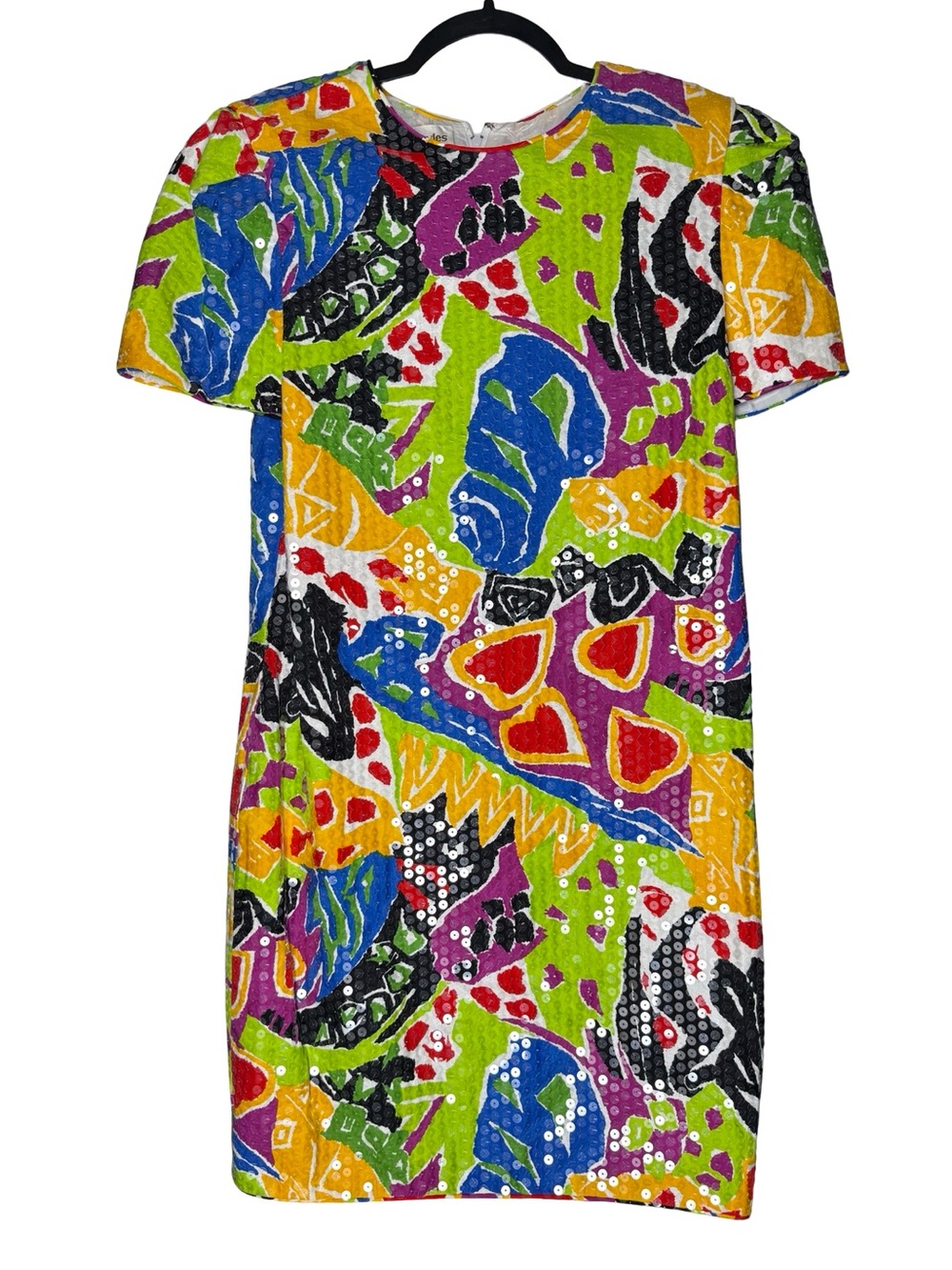 VTG Morton Myles Dress Sz 12 Sequin Abstract Colorful Cotton Sheath Retro Artsy